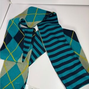 Fossil argyl and stripe Teal and Navy Knit Scarf. Very long. 76 inches.